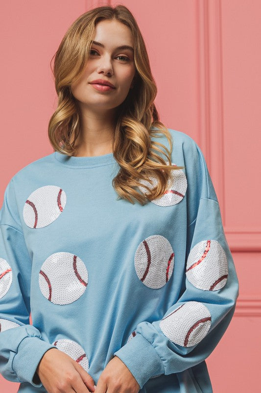 Sequin Baseball French Terry Pullover