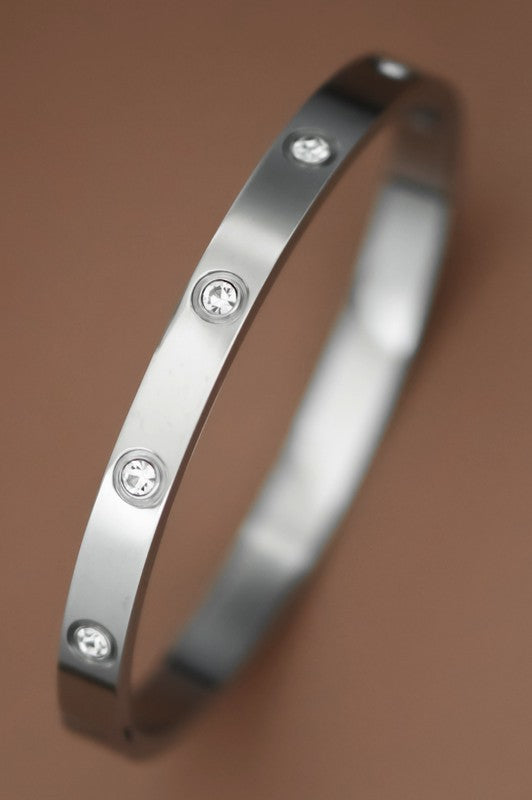 Stainless Steel Bangle with Rhinstones