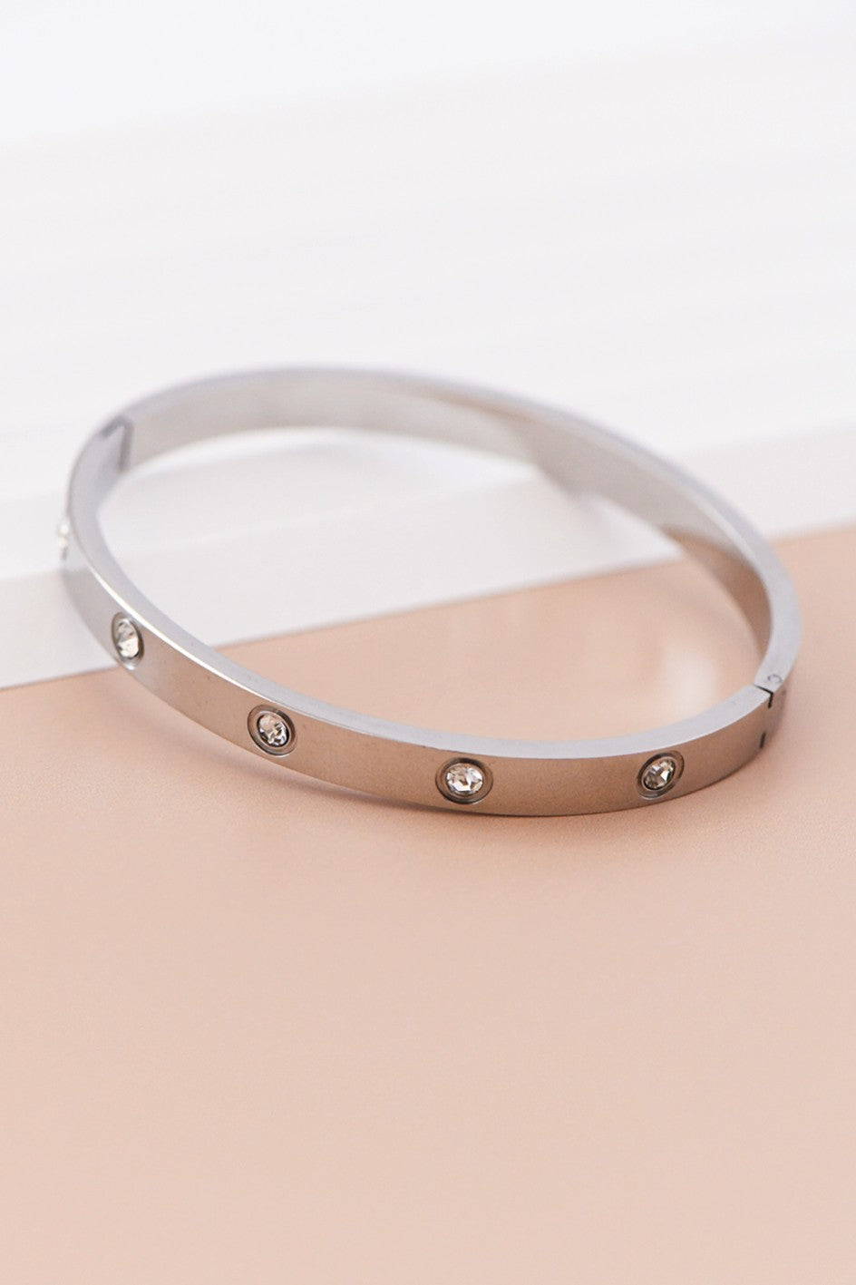 Stainless Steel Bangle with Rhinstones