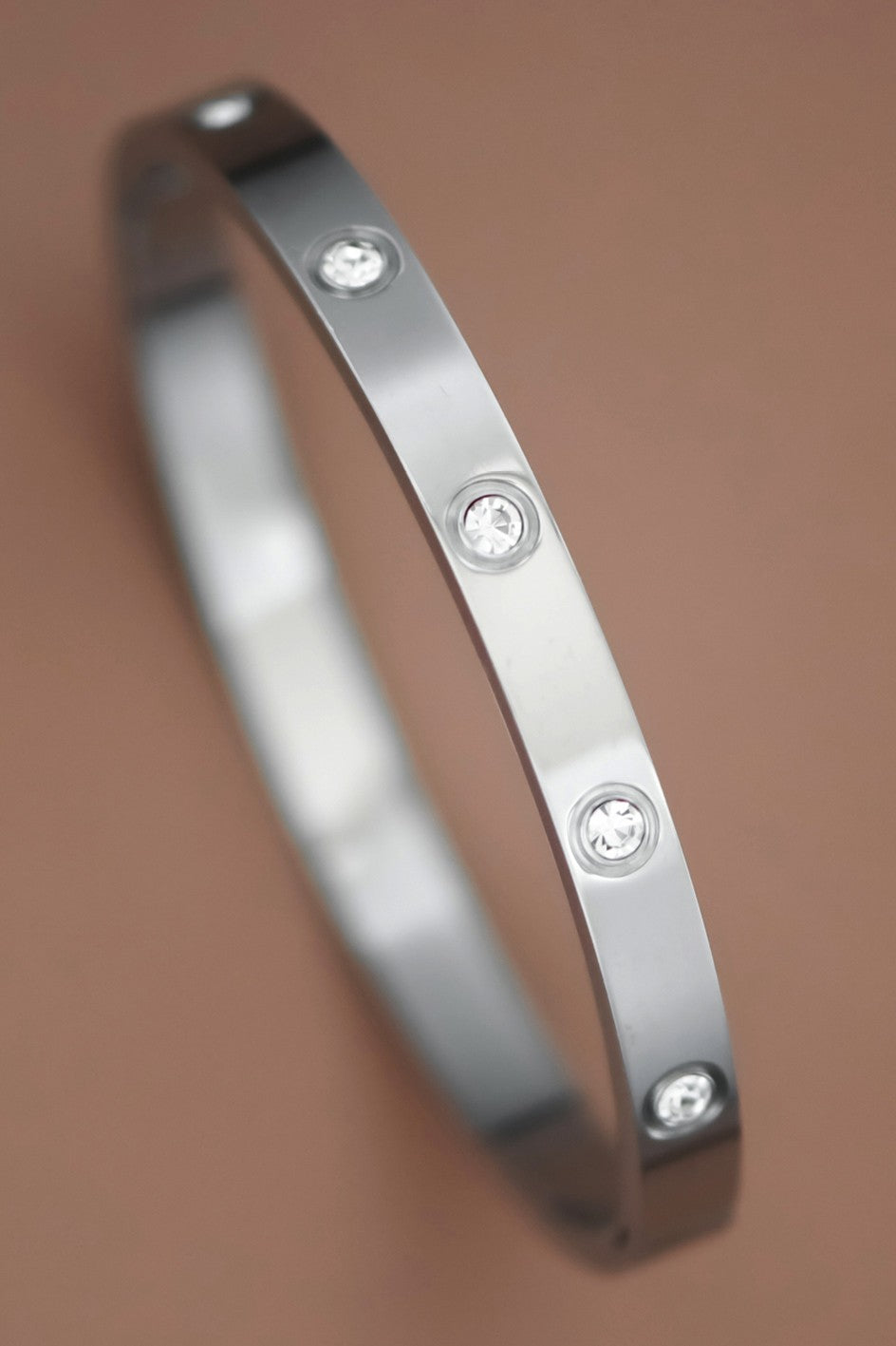 Stainless Steel Bangle with Rhinstones