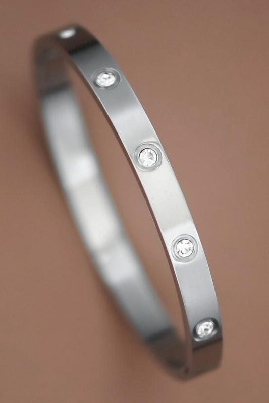 Stainless Steel Bangle with Rhinstones