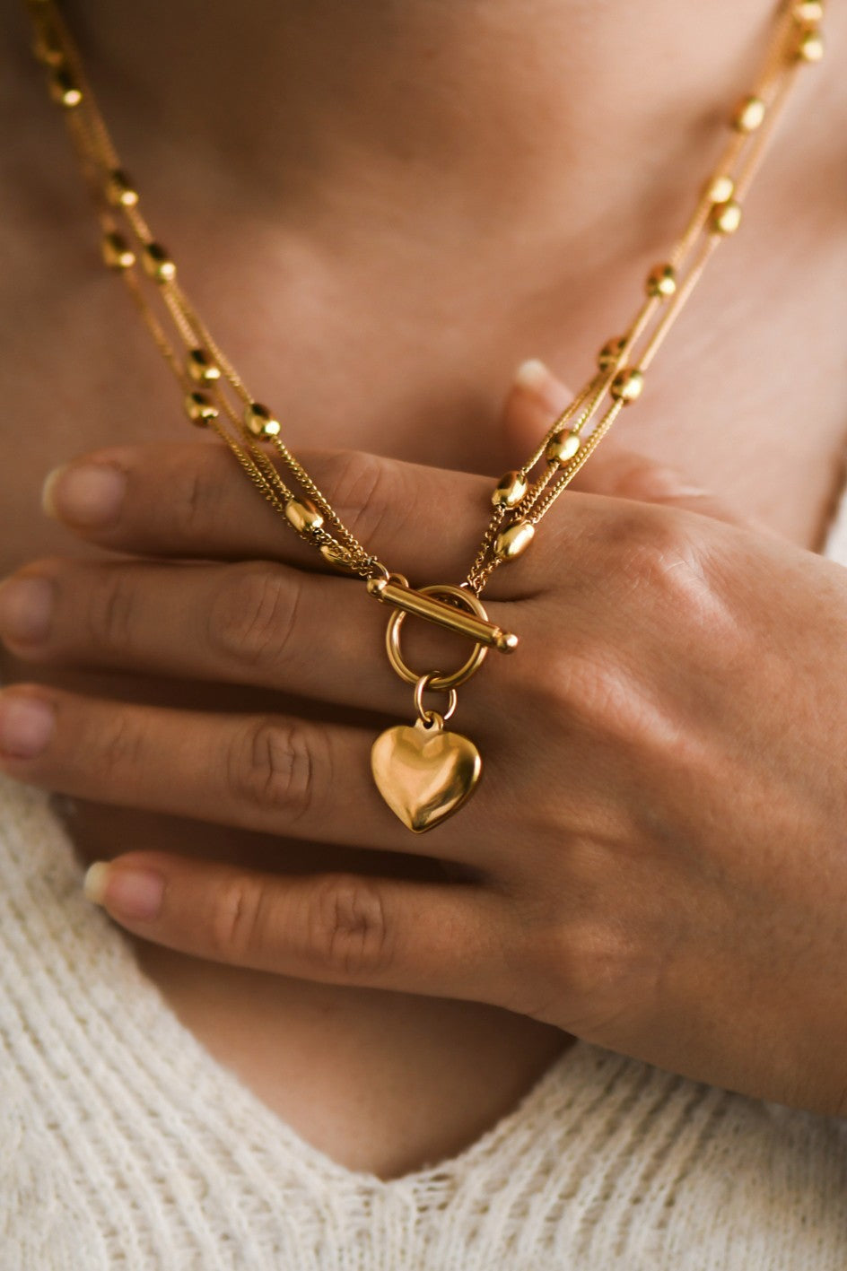 Multi Strand Necklace w/ Heart Pendant.