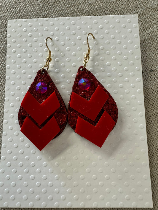 Red Chevron Glitter Small drop Earring