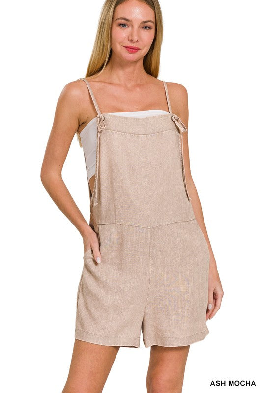 Washed Linen Knot Strap Romper