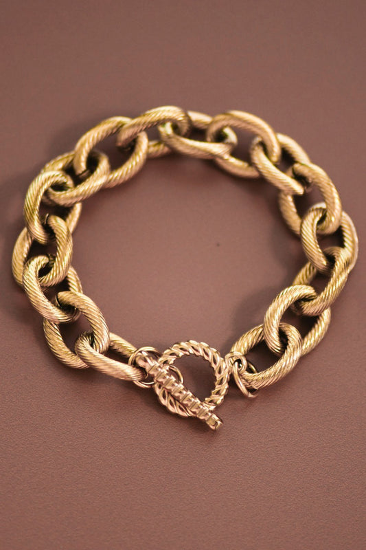 18k Chunky Chain Etched Bracelet w/ Toggle Clasp