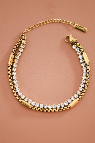 18k Rhinestone Layered Chain Bracelet