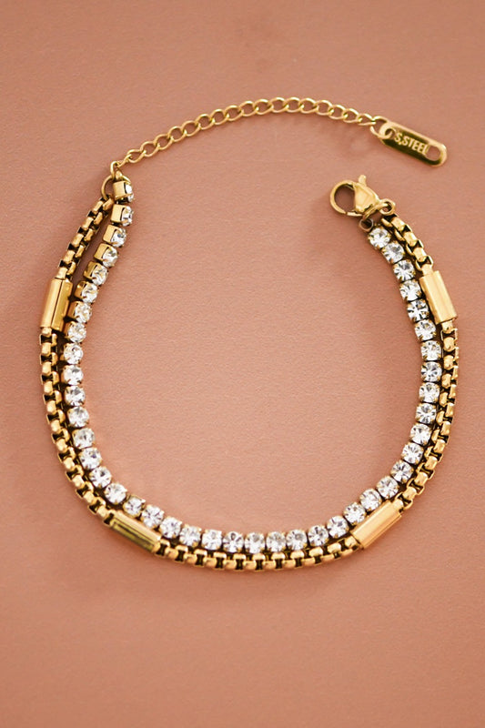 Rhinestone Layered Chain Bracelet