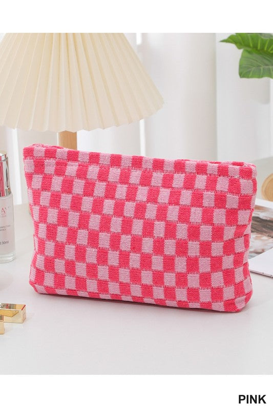 Checkered Cosmetic Makeup Bag