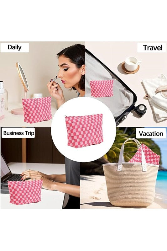 Checkered Cosmetic Makeup Bag