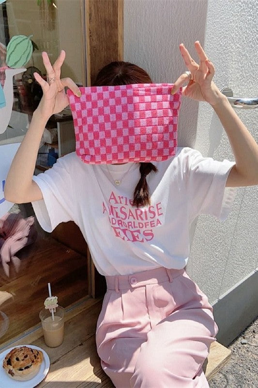 Checkered Cosmetic Makeup Bag