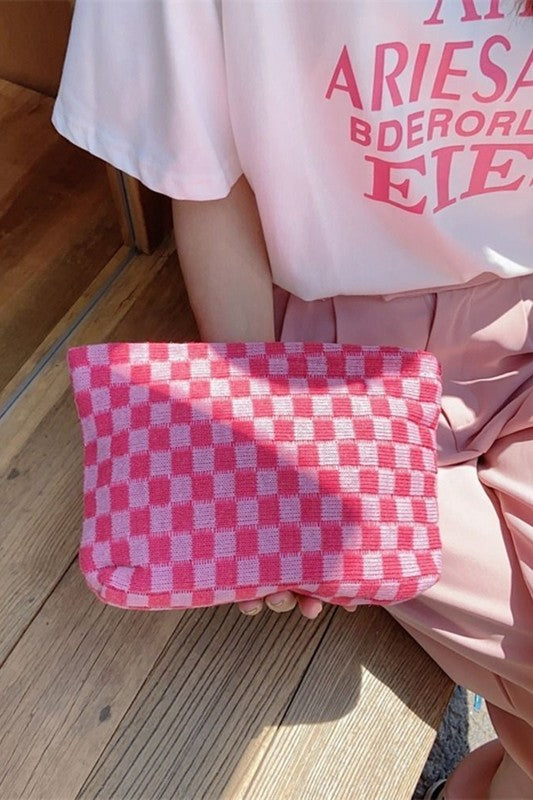 Checkered Cosmetic Makeup Bag