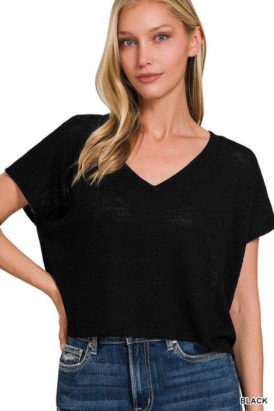 V-Neck Drop Shoulder Crop Top