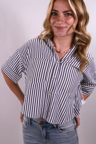 Harper Striped Pocket Top