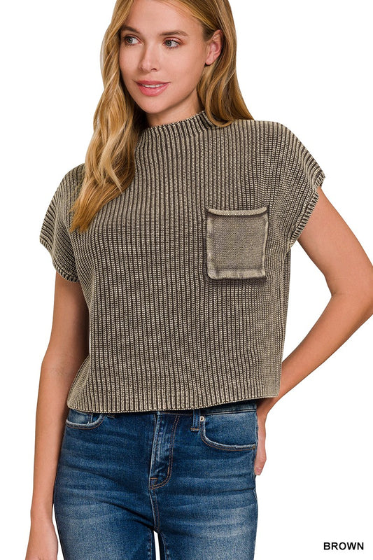 Washed Mock Cropped Sweater