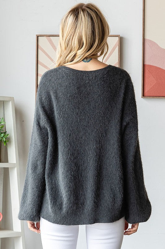 Fuzzy Front Tie Knit Cardigan