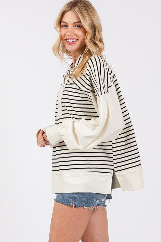 Striped Half Zip Mix Sweatshirt