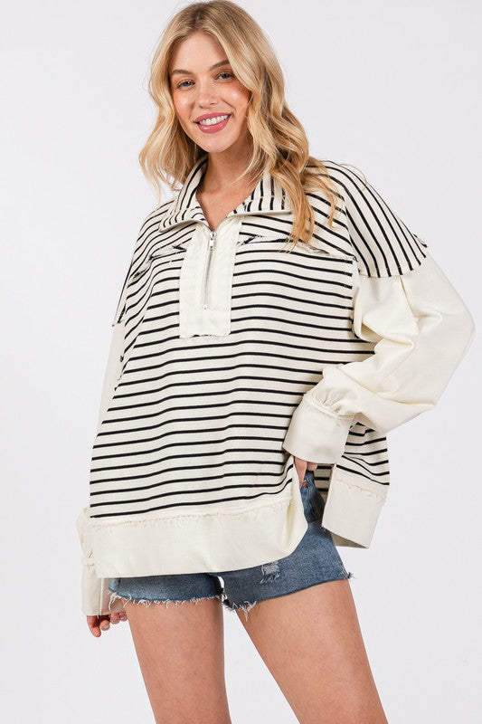 Striped Half Zip Mix Sweatshirt