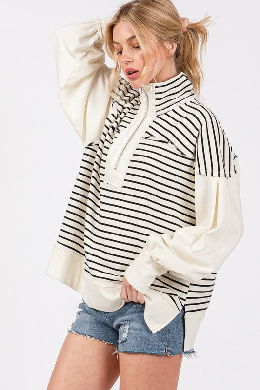 Striped Half Zip Mix Sweatshirt