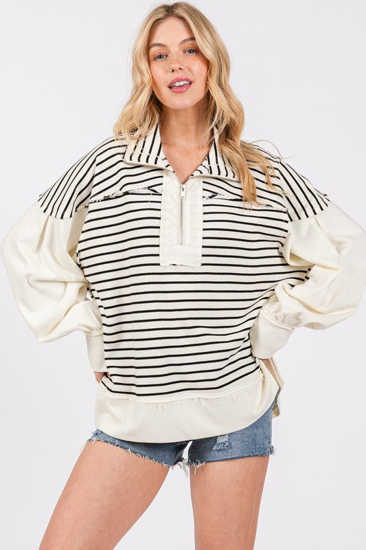 Striped Half Zip Mix Sweatshirt