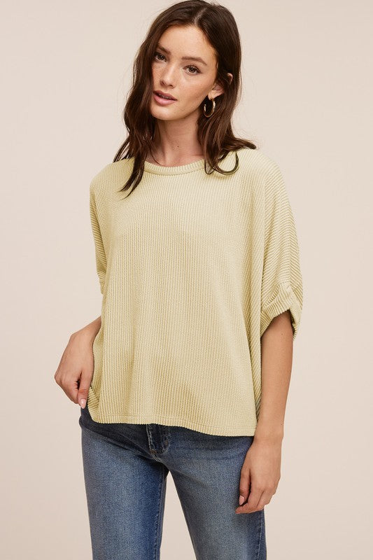 Rib Knit Cuff Sleeve Tee