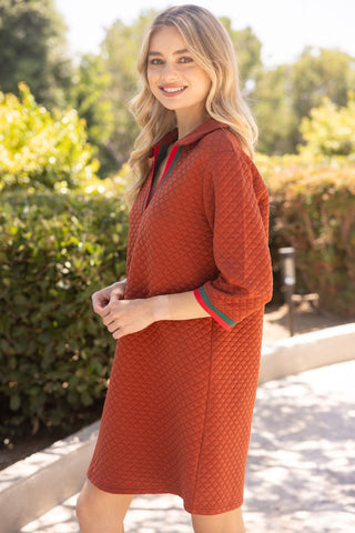 Stripe Band Collared Shift Dress