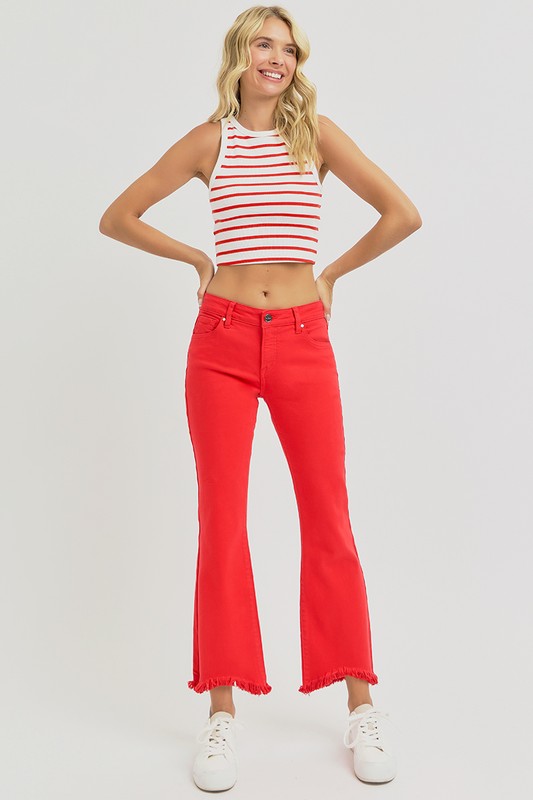 Tummy Control Crop Flare Step Hem Jeans