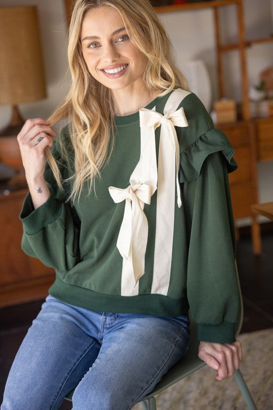 Twill Tape Bow Sweatshirt