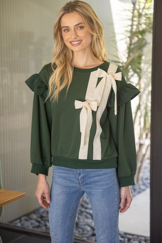 Twill Tape Bow Sweatshirt