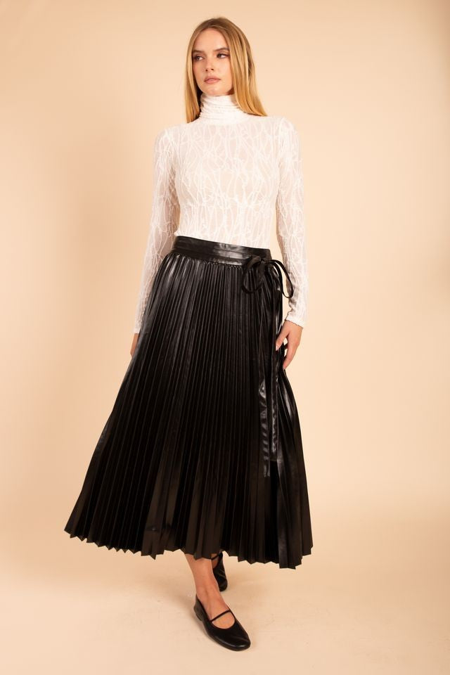 Faux Pleated Leather Skirt