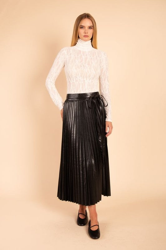 Faux Pleated Leather Skirt