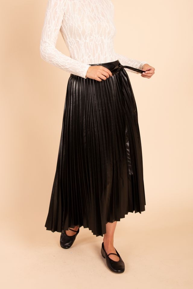 Faux Pleated Leather Skirt