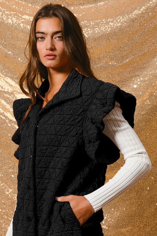 Quilted Ruffle Sleeve Vest