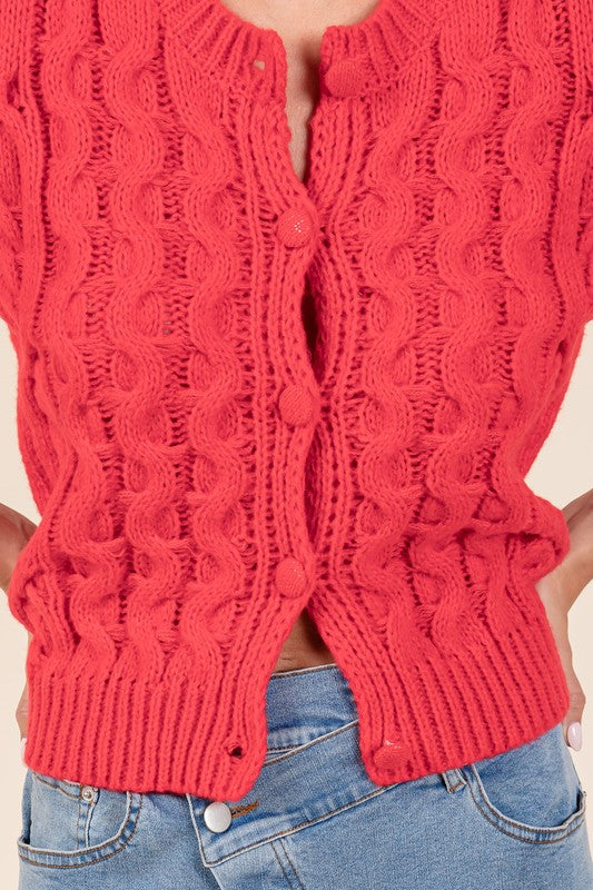 Plus Size Cable Knit Short Sleeve Cardigan