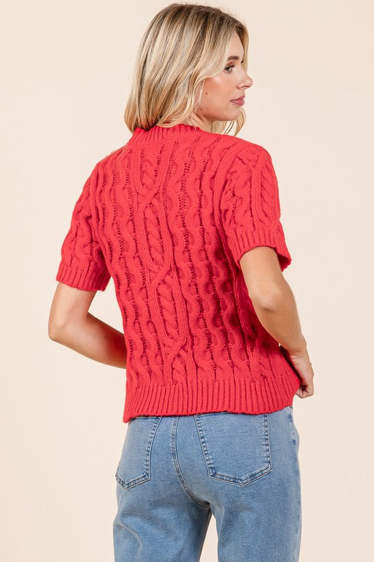 Plus Size Cable Knit Short Sleeve Cardigan