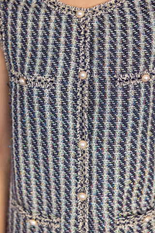 Sleeveless Accent Pearl Button Tweed Vest