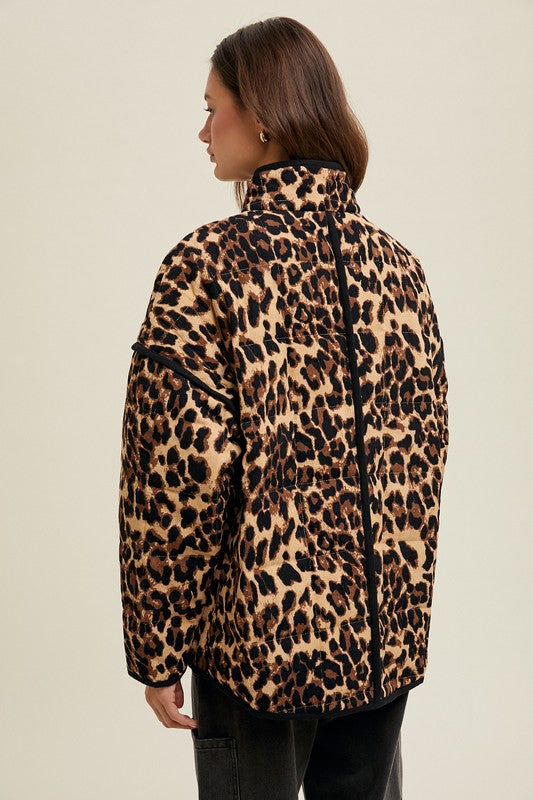 Leopard Piping Puffer Jacket