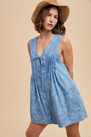 Heather Floral Print Denim Romper