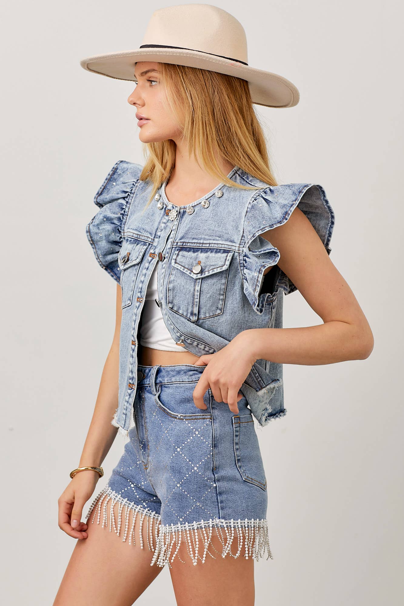 Jessie Ruffle Denim Vest