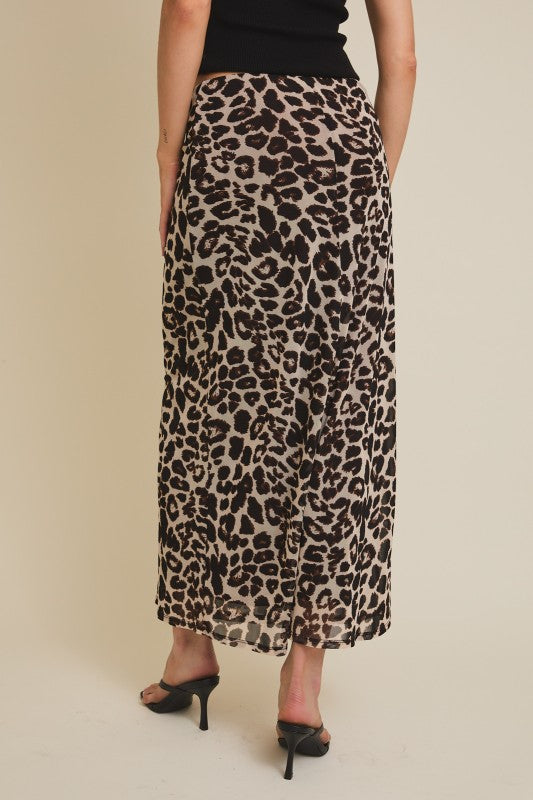 Leopard Front Tie Slit Skirt