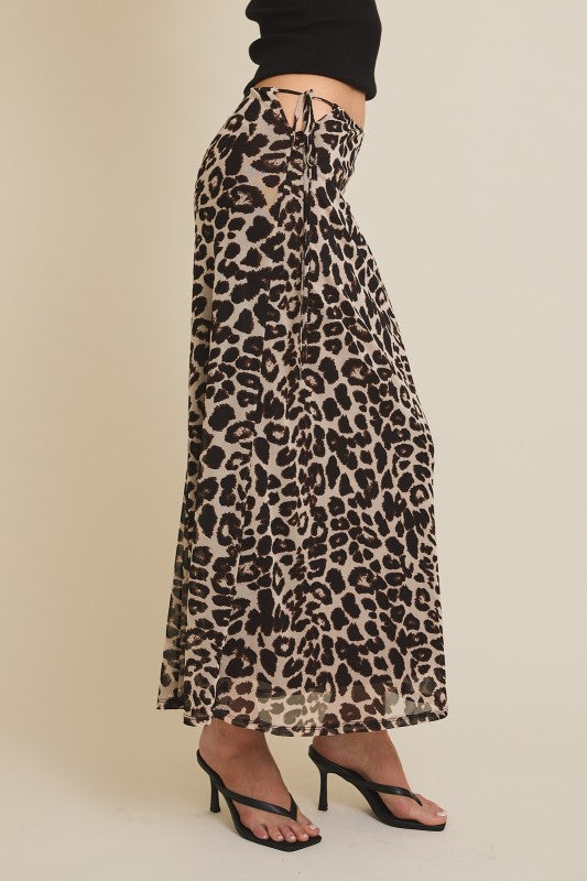 Leopard Front Tie Slit Skirt
