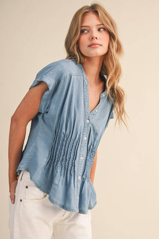Lucy Pintuck Waist Button Down Top