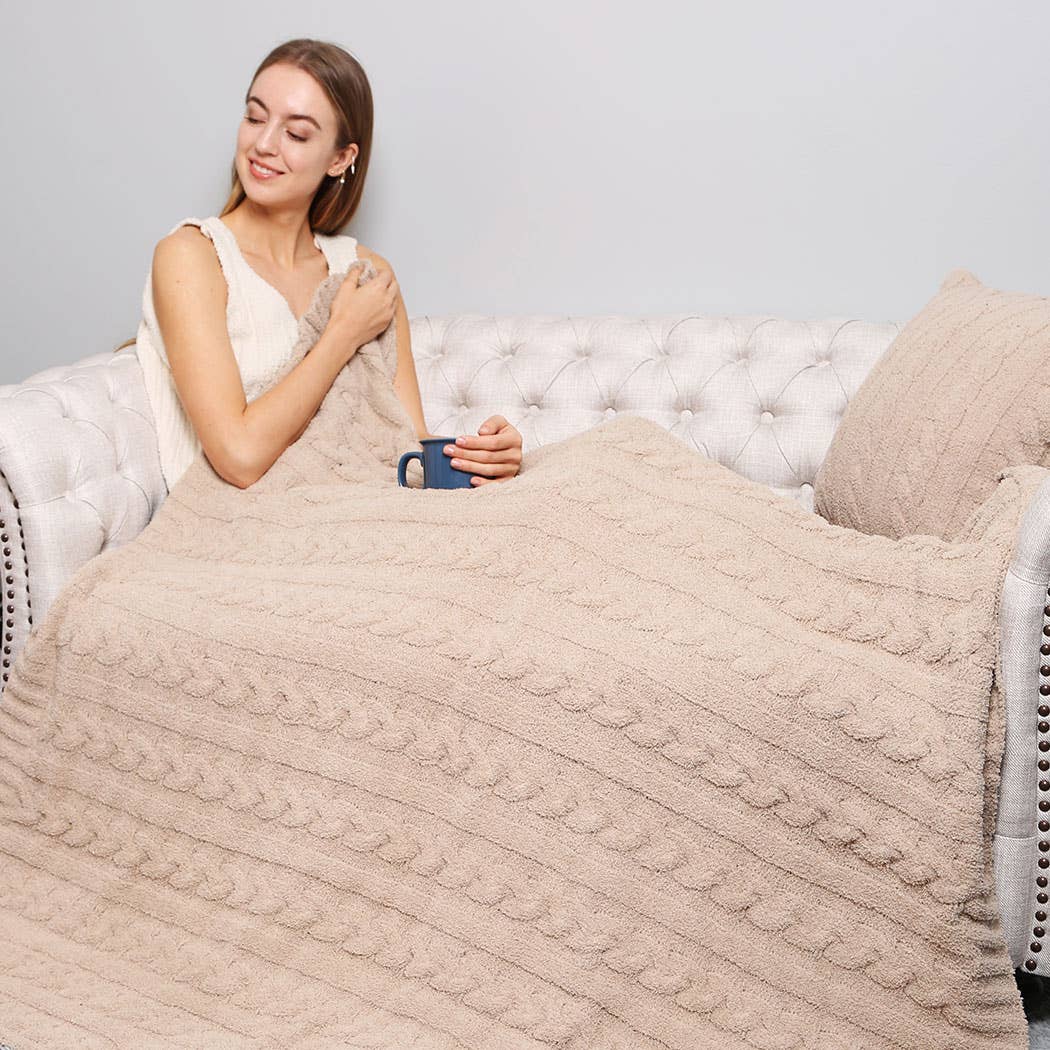 Braided Cable Knit Luxury Soft Throw Blanket