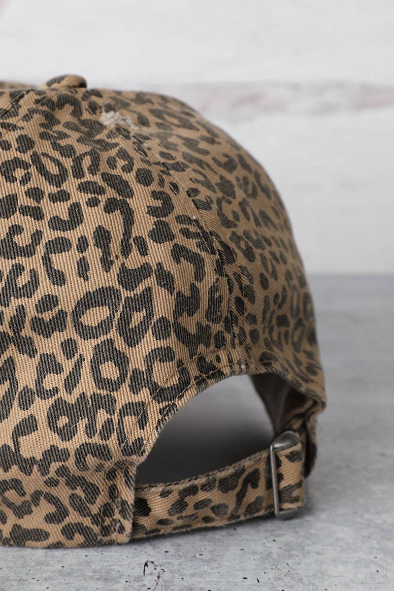 KC Leopard Distressed Cotton Baseball Cap