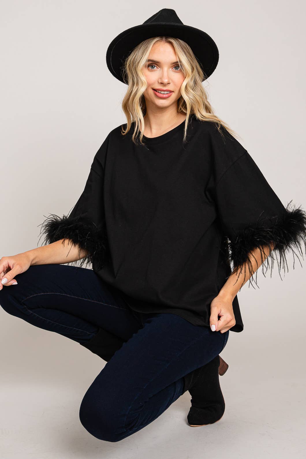 Faux Feather Sleeve Tee