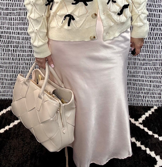 Satin Maxi Skirt w Bow Detail
