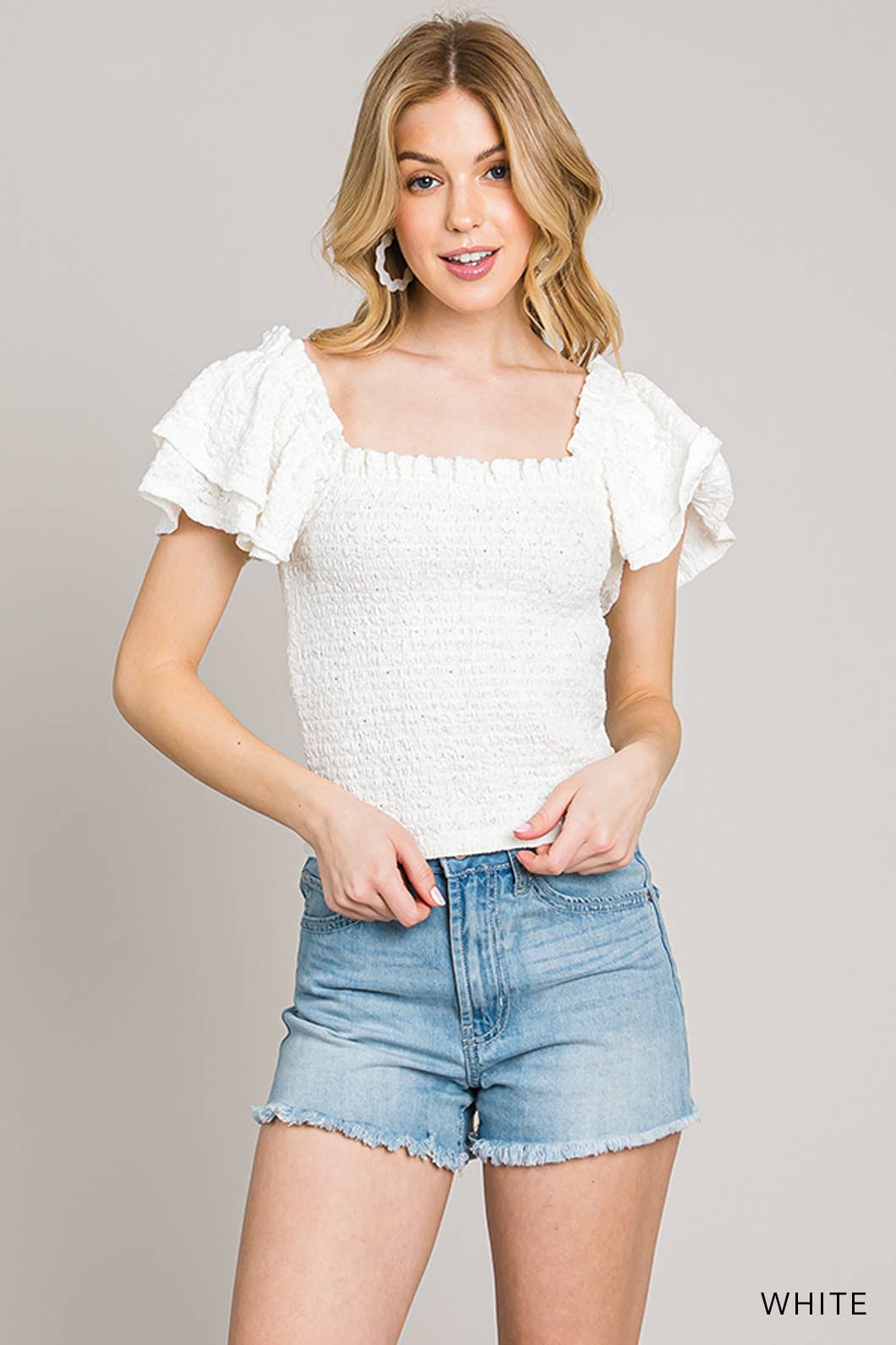 Popcorn Lace Smocked Top