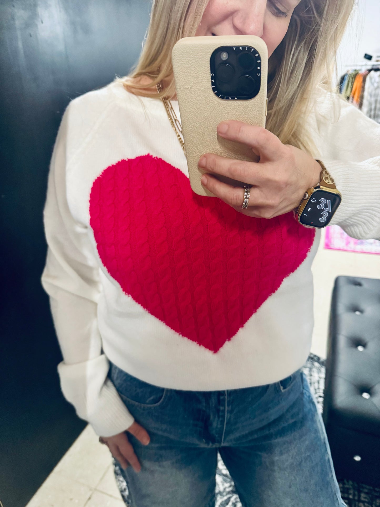 Cable-knit Detail Heart Sweater