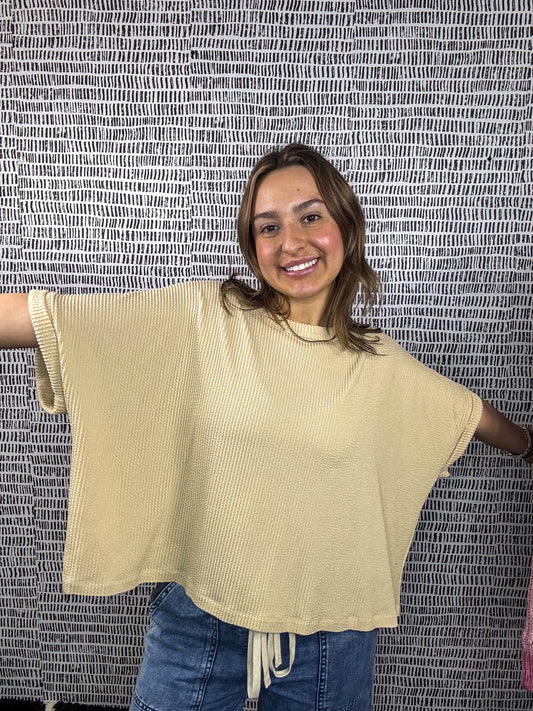 Rib Knit Cuff Sleeve Tee