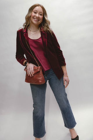 Velvet Crush Blazer With Bunched Sleeves