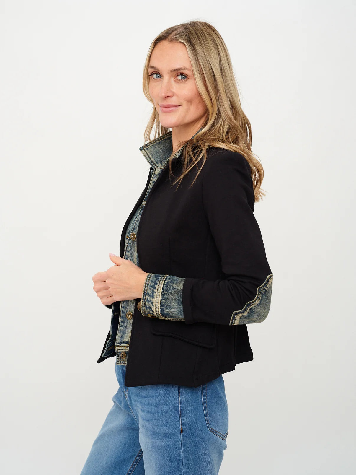 Clarissa Mixed Media Denim Blazer